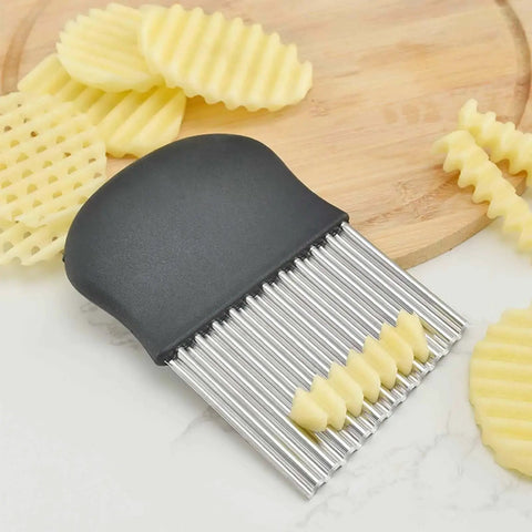 Stainless Steel Crinkle Cutter Wavy Chopper For Potatoes And Carrots French Fry Slicer Pro Grade Kitchen Gadget For Homemade Veggie Fries Durable Silver Finish slicing potatoes