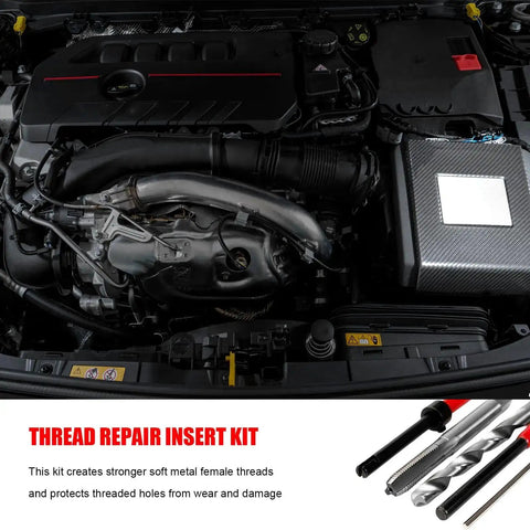 Image of a vehicle engine highlighting the 30 Piece M6 X 1.0mm Thread Repair Insert Kit Stainless Steel With Drill Bit And Install Tool for thread repair.