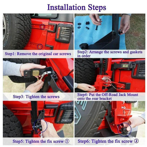 Installation steps for Rear High Lift Jack Mount Carrier for 2007-2017 Jeep Wrangler JK with bolt-on design.
