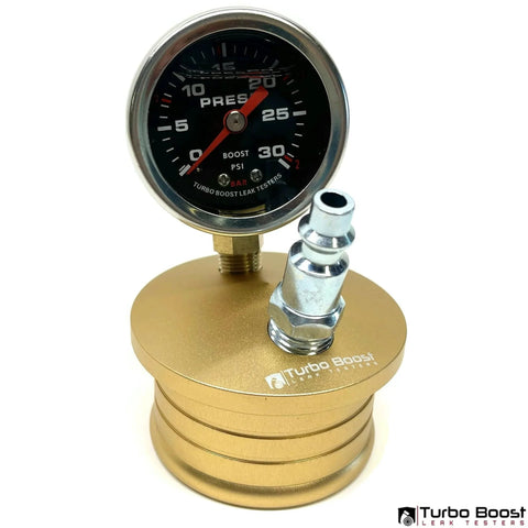 Universal 3 Inch Turbo Boost Leak Tester Kit Up To 30 PSI Premium Pro Grade 6061 Aluminum with pressure gauge displayed