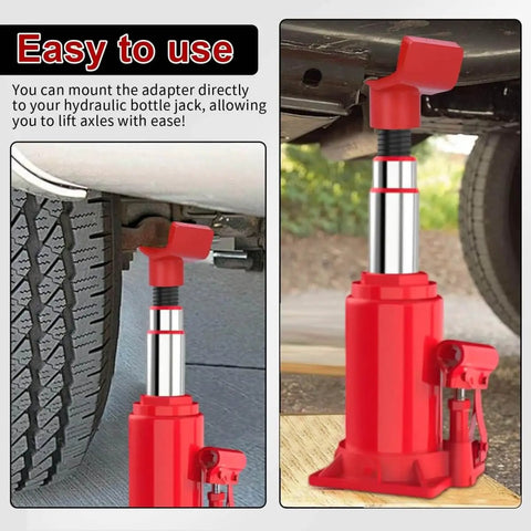 2 In 1 Bottle Jack Adapter Universal Steel Adapter for Safe Jack Lift demonstrating installation under vehicle axle