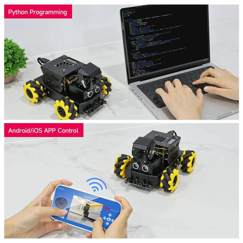 Raspberry Pi 5 AI Vision Robot With 360 Degree Mecanum Wheels For Python Coding Open Source with programming and app control