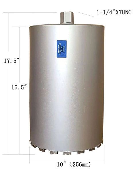 Wet Diamond Core Drill Bits For Masonry And Concrete With Crown Shaped Segments Ten Inch Diameter Fifteen And A Half Inch Drilling Depth One And A Quarter Inch 7 UNC Arbor Built Tough For Brick Block And Stone TUHUT