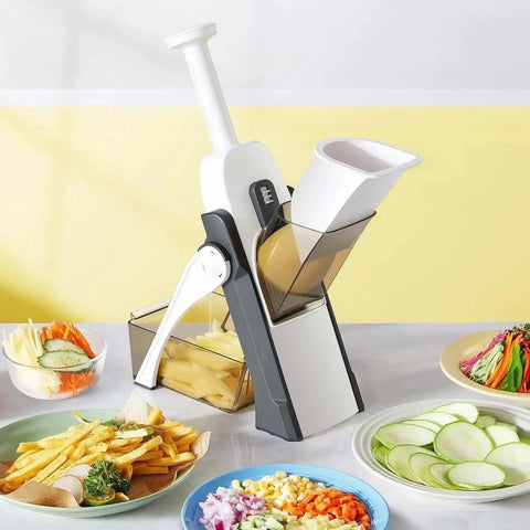 Game Changing Versatile Adjustable Mandoline Slicer And Vegetable Chopper With Five Blades For Precise Slicing Dicing Blue on kitchen counter