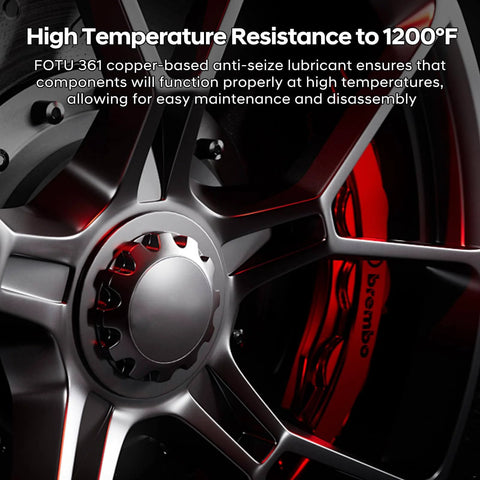 Close-up of a car wheel coated with Workhorse High Temperature Copper Anti Seize Thread Lubricant For Bolts Nuts And Threaded Parts