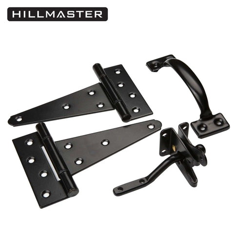 Heavy Duty Gate Latch Set For Wooden Fences Self Closing Latch With Pull String Decorative Metal Gate Pull Handle Two Pack Six Inch T Strap Hinges Black Finish