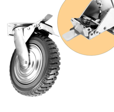 Six Inch Rubber Caster Wheels Heavy Duty Anti Skid Swivel Casters With Silent 360 Degree Rotation Ball Bearings brake close-up