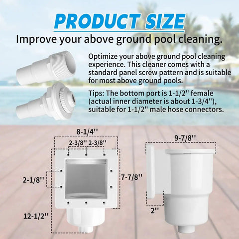 Universal Above Ground Pool Skimmer Kit With Accessories For Standard 6 Inch Wall Openings Replaces SP1090 with dimensions