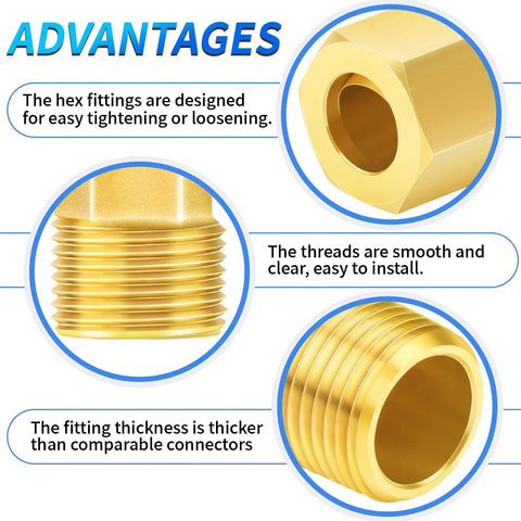 Brass Compression Tube Fitting Three Sixteenths Inch OD to One Eighth Inch NPT Male 90 Degree Elbow Connector highlights.