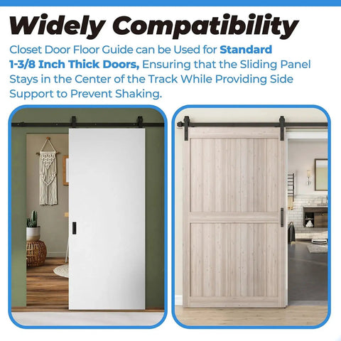 5 Pack Sliding Closet Door Floor Guides Fit For 1-3/8 Inch Thick Doors showing versatility with two different installed doors.