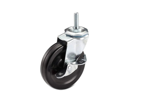 Caster Wheels Kit For Wire Shelving 4 Inch Diameter By 1 Inch Wide Casters With Two Locking Brakes And Two Non Locking Brakes 800 Pound Total Capacity Fits Wire Shelving Racks Or Carts Adapters Needed For Stainless Tables single black caster close-up