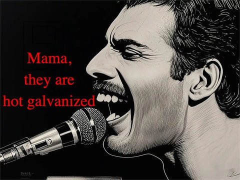 Illustrated portrait of a man singing into a microphone; black-and-white pop-art style.