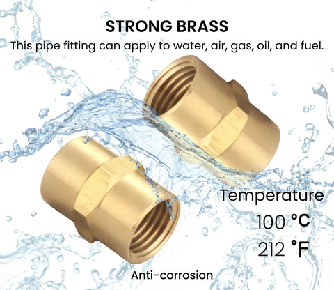 Brass 1/4 in NPT female-to-female hex head pipe coupling; two shown, pack of 10.