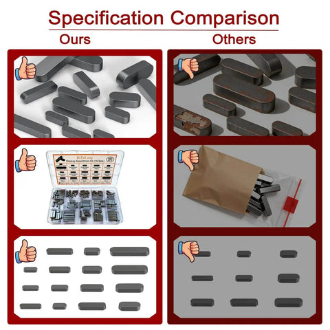 Woodruff Key Assortment Set 160 Pcs 15 Sizes For Engines And Gearheads Including Briggs And Stratton Flywheels Go Carts Table Saws Motors And Pulleys 8Mm To 30Mm Key Stock Premium Metal Keyway Kit For Durable Performance specification comparison