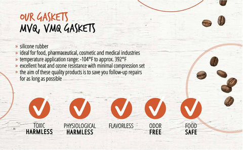 Replacement Gasket Seal Kit features MVQ VMQ gaskets, FDA-compliant, for Jura Impressa coffee machines, non-toxic and safe.