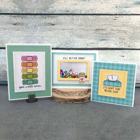 Clear Stamp And Die Set For Card Making And Scrapbooking With Carbon Steel Dies And TPR Stamp Material, featuring colorful get well cards
