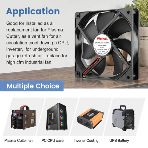 120mm PC Case Fan 24V DC Brushless Cooling High Airflow 74CFM At 2100RPM Quiet 26dBA displayed with installation options