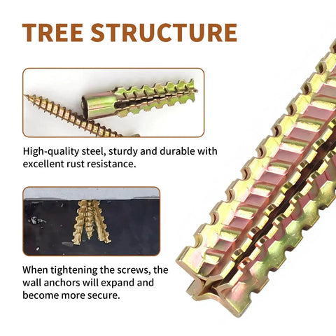 30 Packs Heavy Duty Hollow Wall Anchors With Screws 6x32mm Tree Shape Expanding Drywall Anchors for various walls