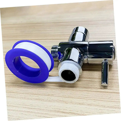 20 Rolls PTFE Tape High Temperature Waterproof Thread Sealant For Plumbing next to a metal valve on a wooden surface.