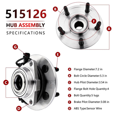 Front Wheel Bearing Assembly For Dodge Ram 1500 2009 2010 2011 With ABS Hub Replacement shown with specifications and 5-lug design