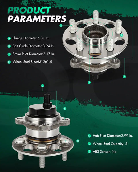 Rear Wheel Bearing Hub Assembly With ABS Fits Lexus CT200h 2011-2017, Toyota Corolla 2019-2023, Prius 2016-2022 specifications image