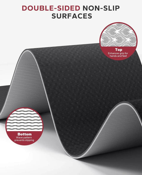 Extra Wide 72 By 36 Inch Yoga Mat With Non Slip Surface For Home Workouts, Yoga, Pilates And Stretching, showing double-sided grip