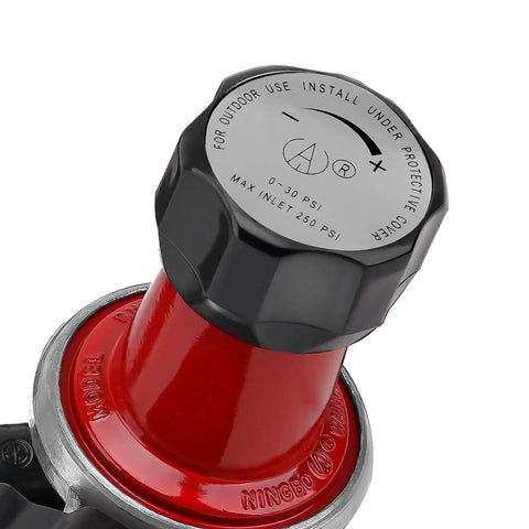Close-up of High Pressure Adjustable Regulator With 0 To 30 PSI And 48 Inch Hose For POL Tank Connection