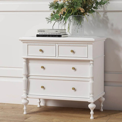 White dresser with 10 Pack Antique Brass Cabinet Knobs Round Vintage Drawer Pulls For Kitchen Cabinets Easy Install visible