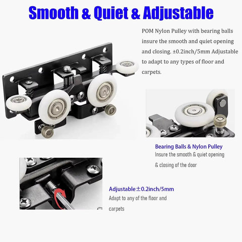 Concealed Wall Mount Sliding Barn Door Hardware Kit With Soft Close Mechanism Trackless Top Rail No Floor Track Modern Minimalist Look Durable Aluminum Alloy Fits Opening Width 27.6 to 47.2 Inches Door Not Included 1 Pack with adjustable nylon pulley system.