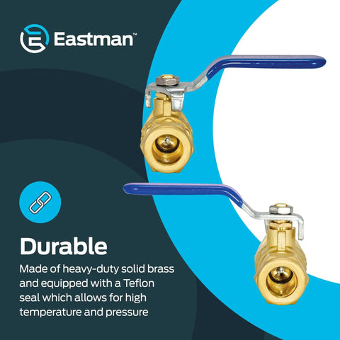 Heavy Duty One Half Inch Compression Full Port Brass Ball Valve For Plumbing, Eastman 20096LF Inline Shutoff Valve, front view