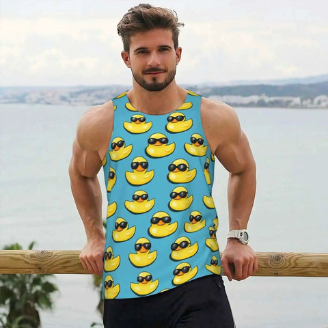 Quick Dry Men's Tank Top With Cool Duck Sunglasses Print Sleeveless Muscle Tee For Running And Workouts
