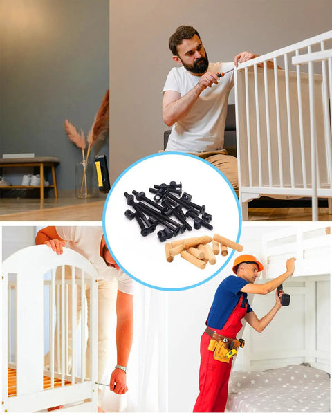 Durable Crib Screws Hardware Replacement Kit For Baby Beds And Furniture Includes M6 Hex Drive Socket Cap Screws In 16 40 60 80 Mm, M6 Barrel Nuts 12 Mm, Wooden Dowel Pins, Zinc Plated Carbon Steel Fasteners For Beds Headboards Chairs Built To Last No.