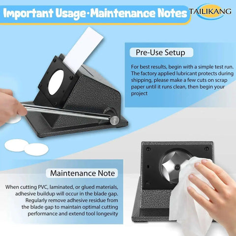 Instructional guide for maintaining Heavy Duty 70mm Circle Punch for DIY Badges and Scrapbooking, 2.75 Inch Circle Cutter