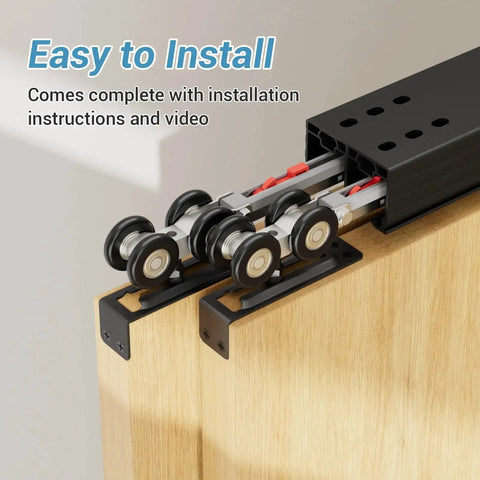 Heavy Duty Bypass Sliding Door Hardware Kit With Soft Close Mechanism For Two Doors, 72 Inch Aluminum Track, easy to install