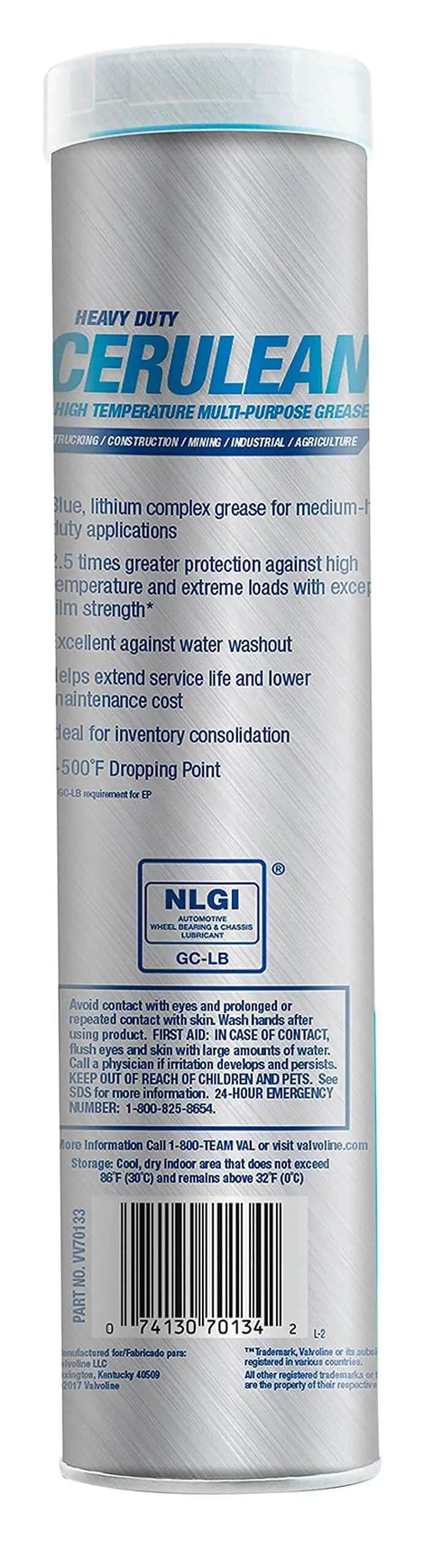 Front view of Cerulean Number 2 Heavy Duty Grease, 14.1 Oz Cartridge, Case Of 10, Heavy Duty Lubricant for Fleet and Industrial Equipment