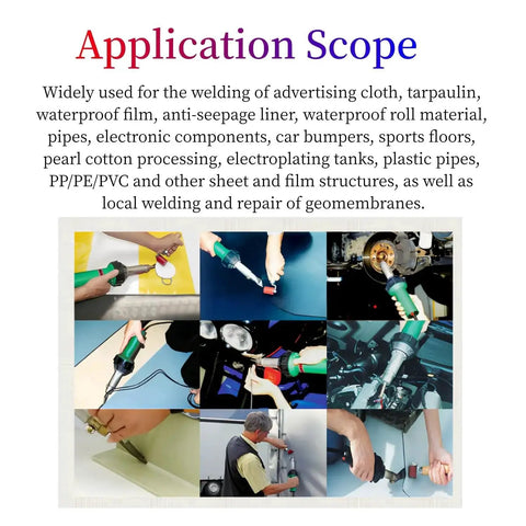 Various applications of Beast 1600W 110V Hot Air Gun Welding Torch For Plastic Welding and Roofing with different materials