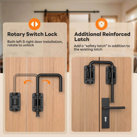 Beefy 2.36 Inch Stainless Steel U-Bolt Sliding Door Lock Set Black 4 Pack installed on wooden door for patio or barn use.