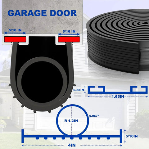 Heavy Duty Universal Garage Door Weather Stripping Kit With Five Sixteenth Inch T End Seals U Channel And O Ring Design For Airtight And Waterproof Protection 16 Feet Black Rubber diagram