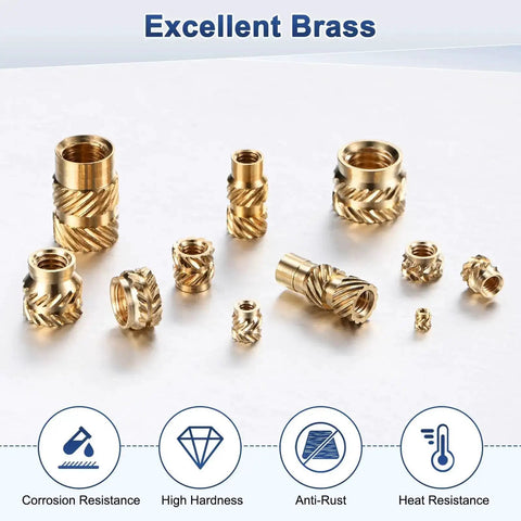 Brass Heat Set Threaded Inserts M4 X 4mm Length 6mm OD Knurled Female Metric Nuts for 3D Printing Plastic Parts Electronics DIY