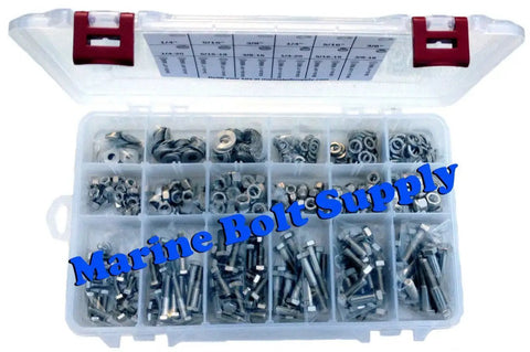 316 Stainless Steel Hex Bolt Master Kit For Marine Applications With Nuts Flat Washers Lock Washers And Lock Nuts 470 Piece