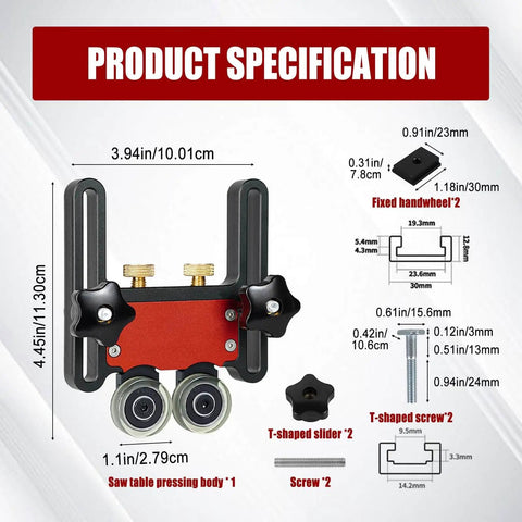 Updated Bearing Roller Featherboards For Table Saw And Router, Versatile Thin Rip Jig And Table Saw Guide, product dimensions shown