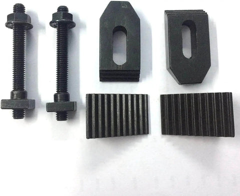 Beefy Three Inch Rotary Milling Table With M6 Clamp Kit parts, including bolts, step blocks, and clamps, for precise milling setups.