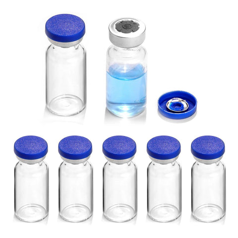 Ehoycq 2ml glass vials with blue plastic-aluminum flip caps, empty vials