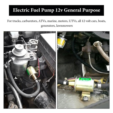 Low Pressure Inline Electric Fuel Pump 12V 3-6 PSI with Built In Check Valve installed in engine compartment of vehicle
