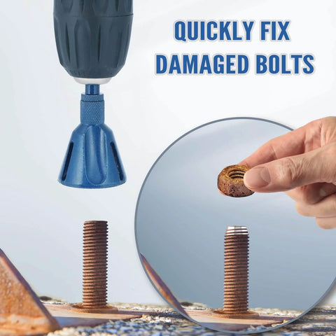 Go-To All Thread Deburring Tool With Quick Release 1/4 Inch Hex Shank For External Chamfer And Burr Removal in use on bolt