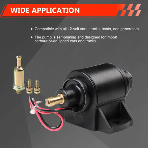 12V Electric Fuel Pump For Cars, Trucks, Boats And Generators, Delivers 2 To 3.5 PSI And 28 GPH Flow, Three Eighth Inch Inlet And Outlet