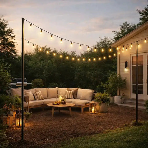 14 Ft Beefy Modular Ground Mount Pole Kit With Drive In Install No Digging Or Concrete, string lights on galvanized steel pole
