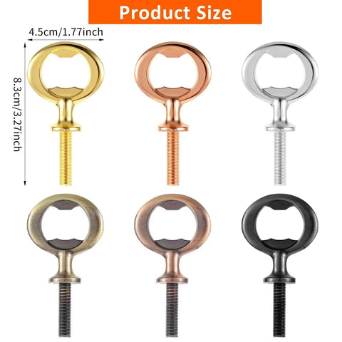 12 Piece Stainless Steel Bottle Opener Inserts Kit With Threaded Flat Openers In Six Antique Colors For DIY Wood Turning Projects Wedding And Party Supplies Beer Bottle Opener Hardware For Handmade Crafts displayed in six antique colors with product size dimensions.