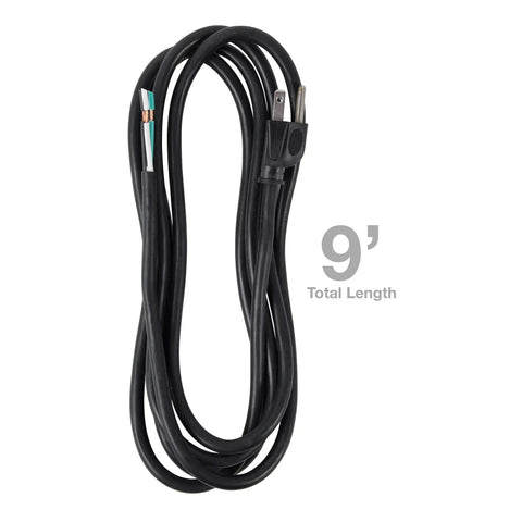 Heavy-Duty 9-Foot 16 AWG Three-Wire Appliance And Power Tool Cord With U Ground NEMA 5-15 Black Weather Resistant SJTW Outdoor Rated