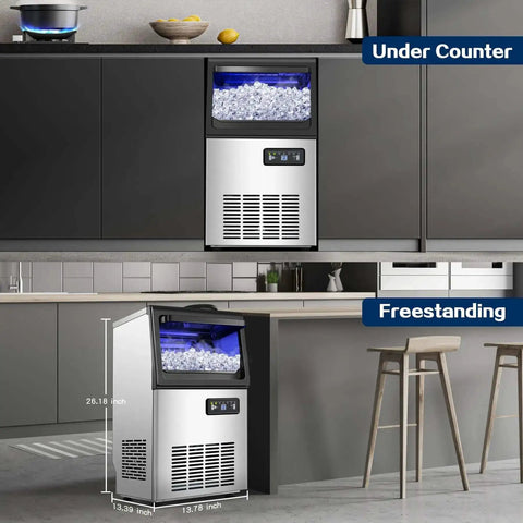 Commercial Ice Maker Machine Delivers 110 Lbs Per Day With Undercounter Or Freestanding Design 22 Lbs Storage Bin Stainless Steel Self Cleaning Quiet Operation Pro Grade For Home Bar Restaurant Coffee Shop installed in kitchen